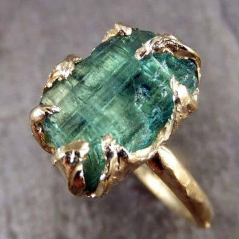 Antieke groene ring van ingelegd glas | Goud