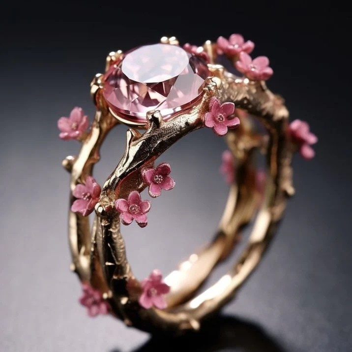 Elegante roze kristallen bloemring | Goud