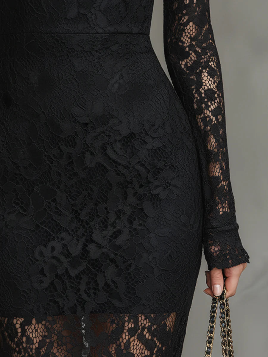 Zwarte Maxi Jurk met Transparante Detailafwerking