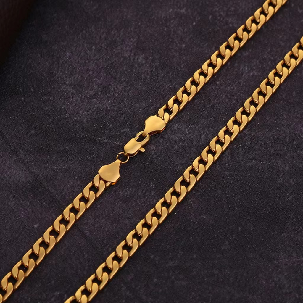 Halsketting met platte schakels en randketting | Goud