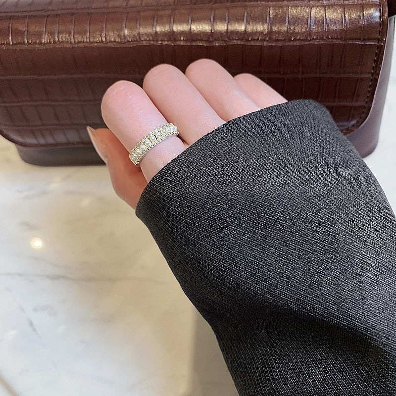 Luxe ring van goud en parels