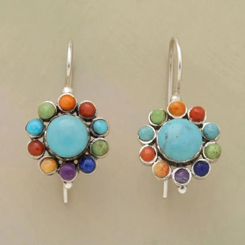 Meerkleurige turquoise ronde oorbellen