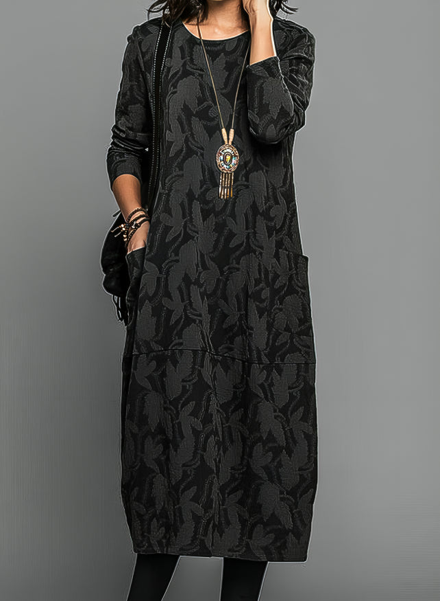 Zwarte Midi Jurk met Print