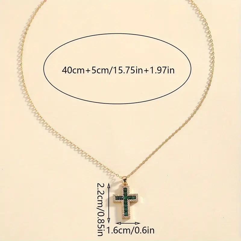 Solene smaragdgroene kruishanger gouden ketting