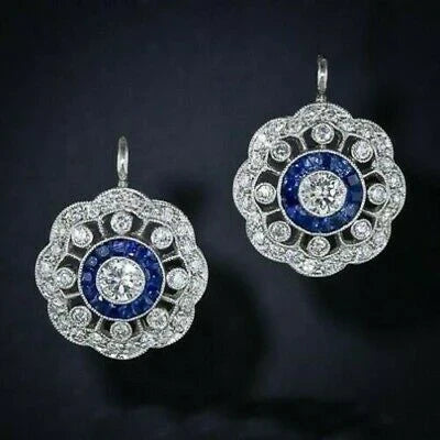 Vintage Mandala oorbellen met blauwe zirkonia