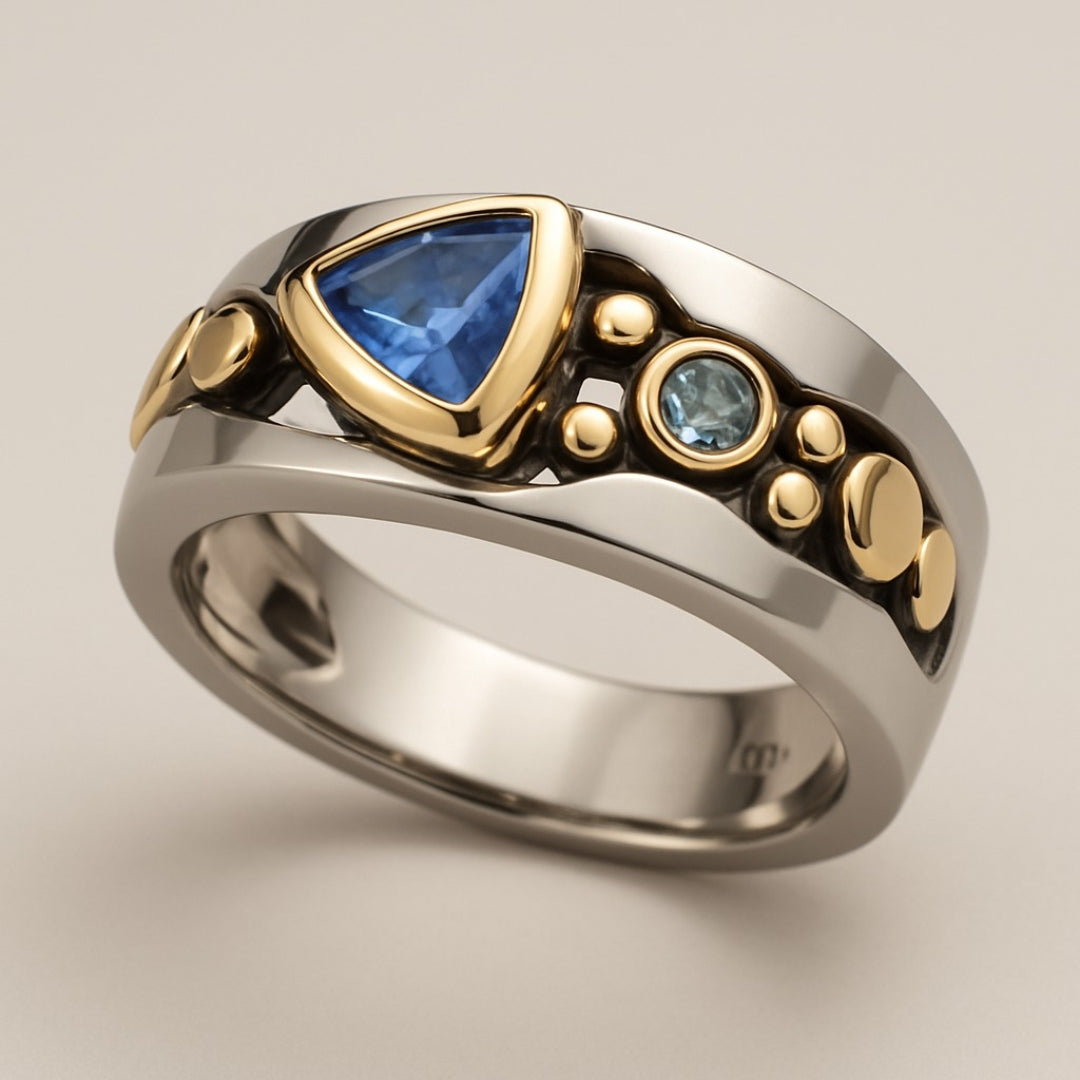 Vintage blauwe kristallen ring