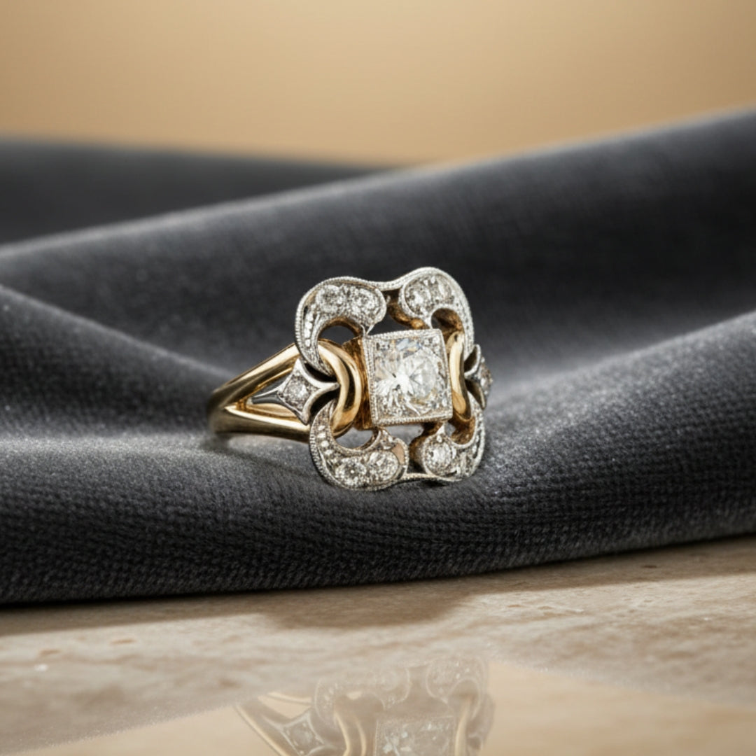 Vintage gouden ring met zirkonia