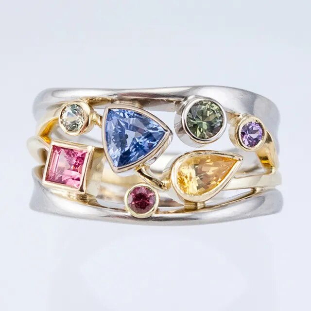 Vintage kleurrijke zirkonia ring