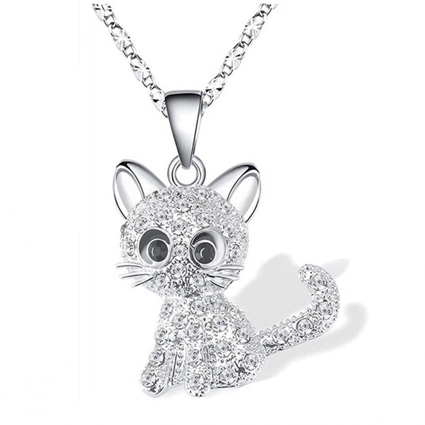 Zilveren ketting met babykatjes en gekleurde zirkonia