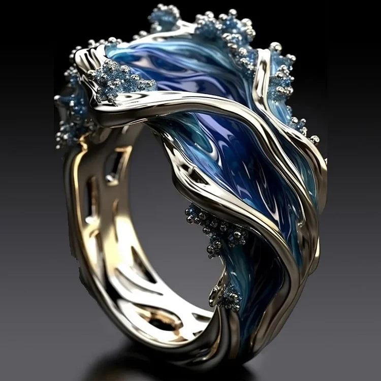 Antieke gouden ring met golvend zeemotief | Witgoud