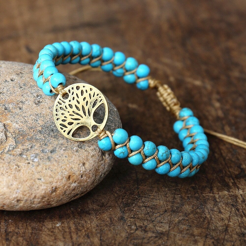 Armband Levensboom, handgemaakt met turkooizen steen