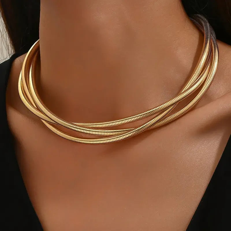 Drielagige gouden halsketting | Goud