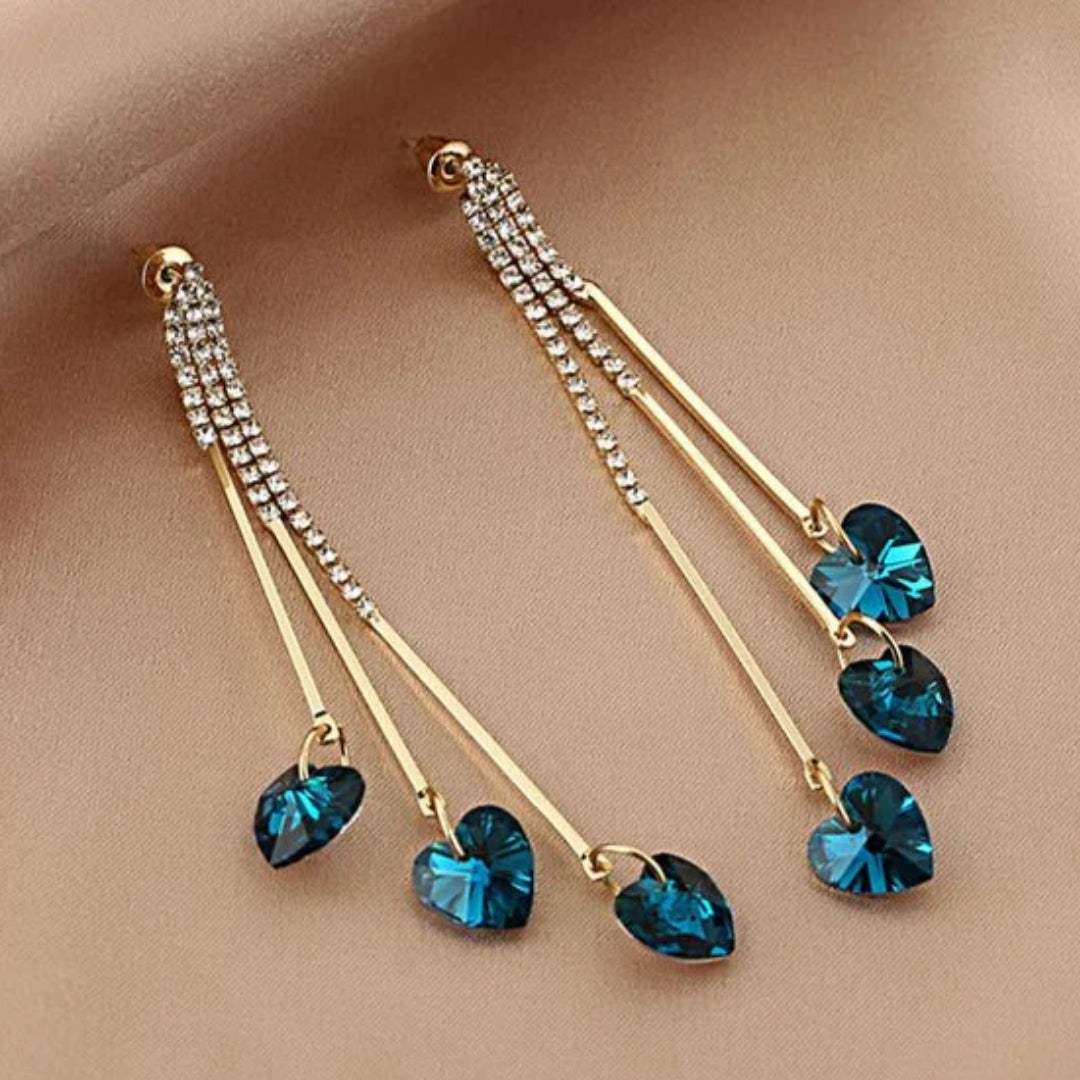 Elegante blauwe kristallen hartvormige regenoorbellen