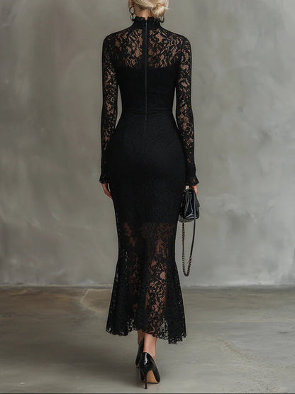 Zwarte Maxi Jurk met Transparante Detailafwerking