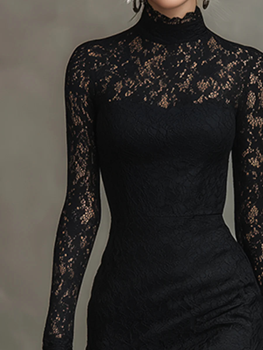 Zwarte Maxi Jurk met Transparante Detailafwerking