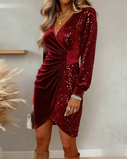Mini Jurk met Overslag en Glitterdetail