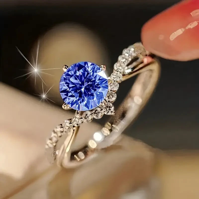 Exotische kristalblauwe ring | Witgoud