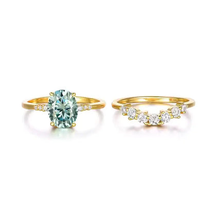 Groene moissanite vergulde ringenset