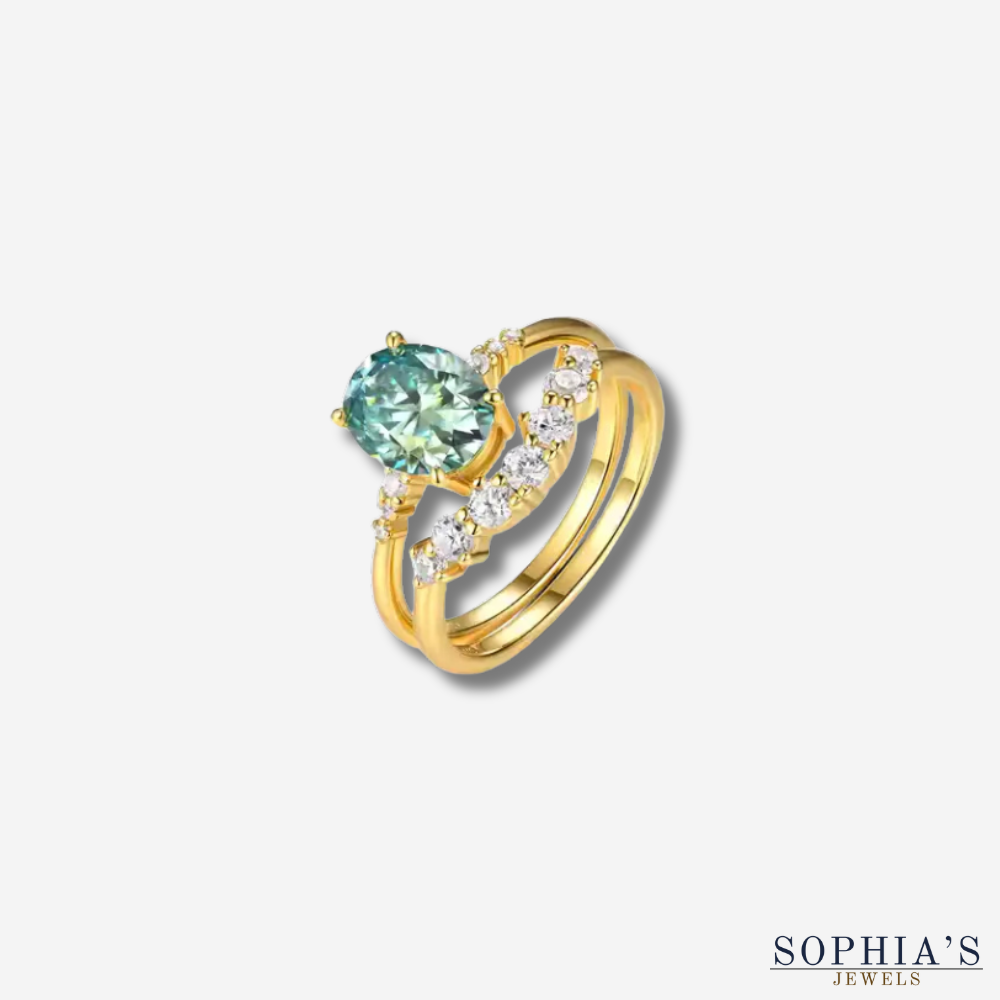 Groene moissanite vergulde ringenset