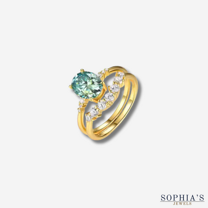 Groene moissanite vergulde ringenset