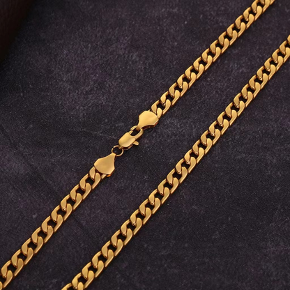 Halsketting met platte schakels en randketting | Goud