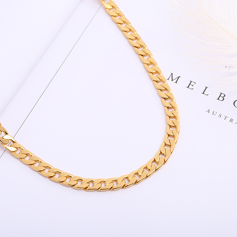 Halsketting met platte schakels en randketting | Goud
