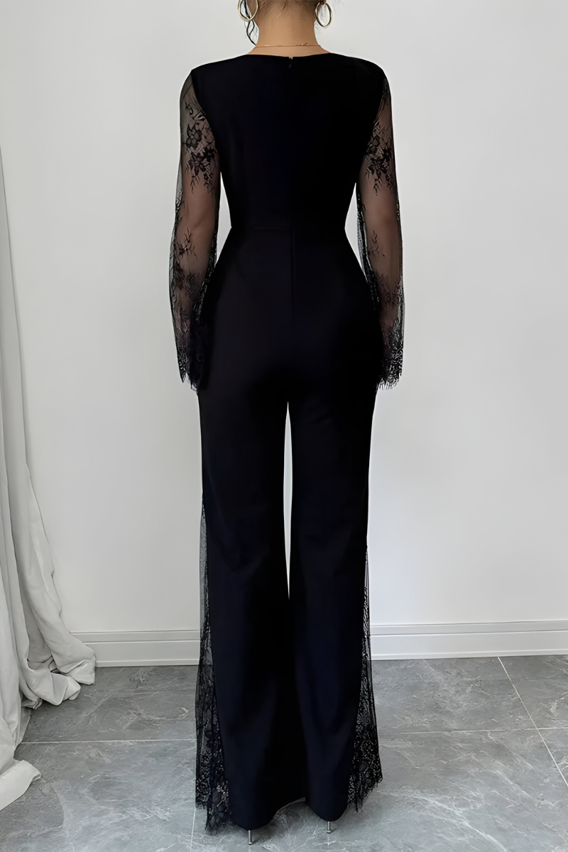 Zwarte Jumpsuit met Transparante Mouwen