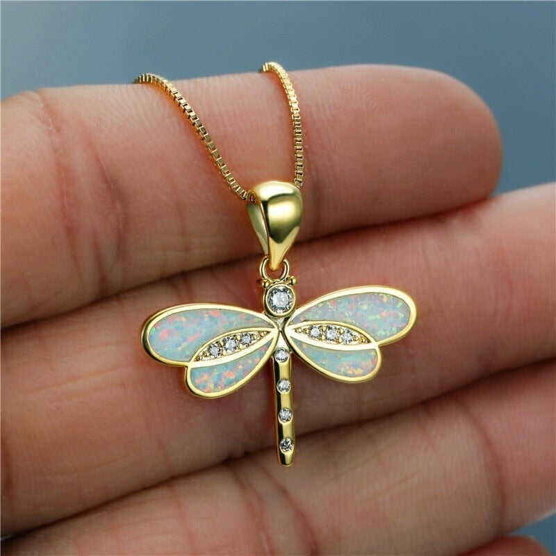 Libellenketting in goud met opaal