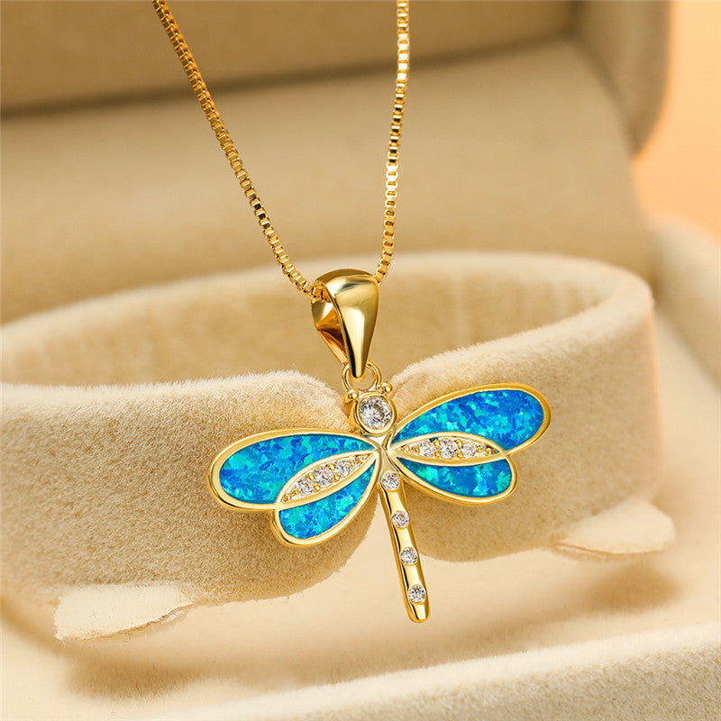 Libellenketting in goud met opaal