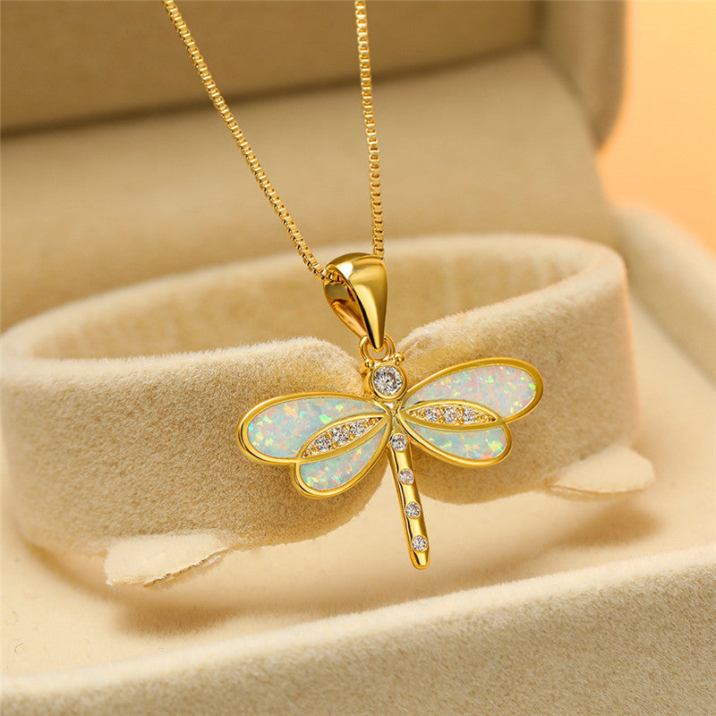 Libellenketting in goud met opaal