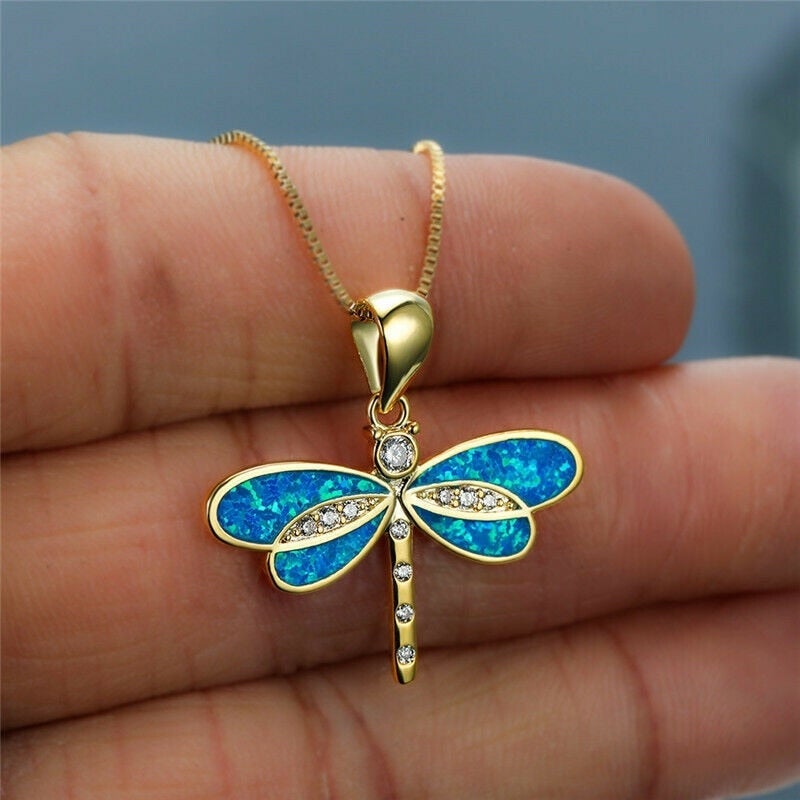 Libellenketting in goud met opaal