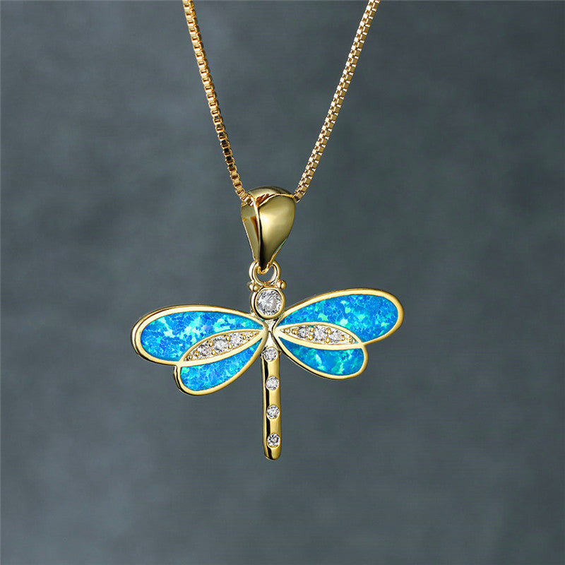Libellenketting in goud met opaal