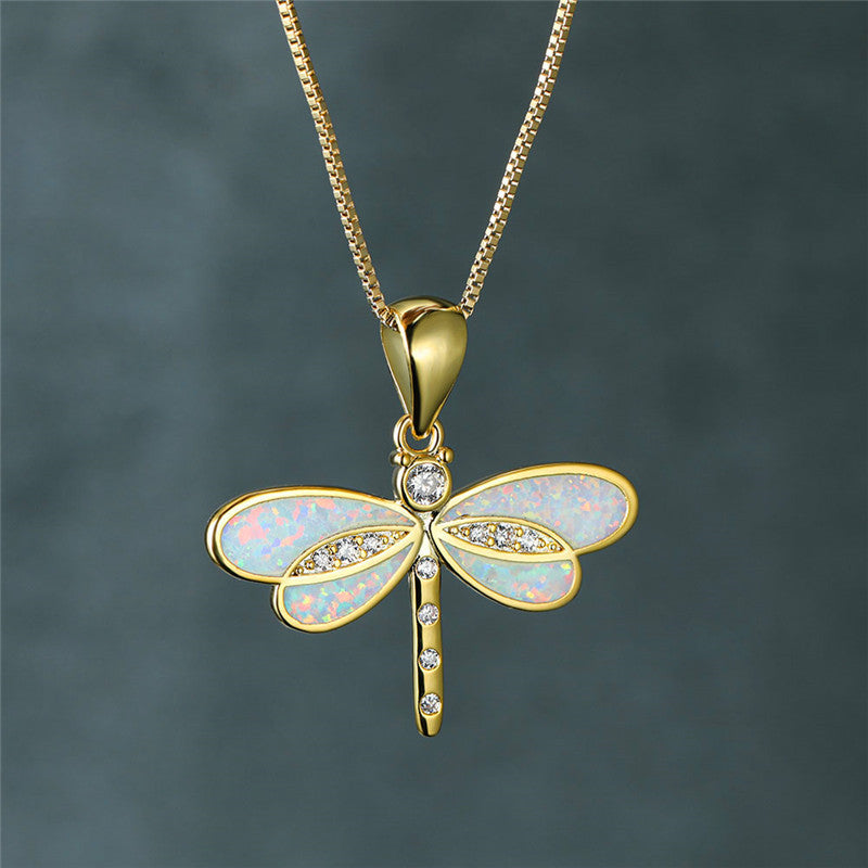 Libellenketting in goud met opaal