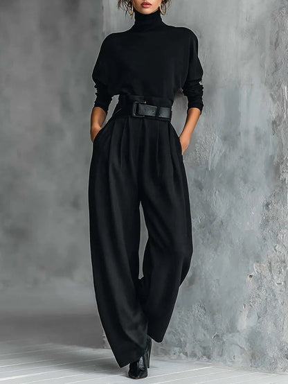 Zwarte Jumpsuit met Col en Riem