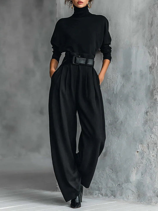 Zwarte Jumpsuit met Col en Riem