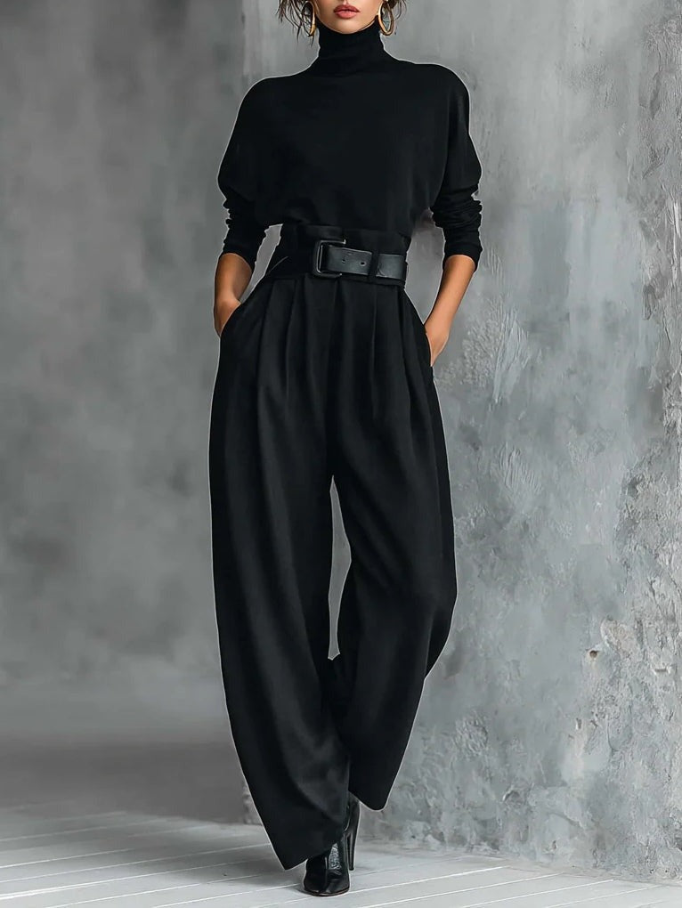Zwarte Jumpsuit met Col en Riem
