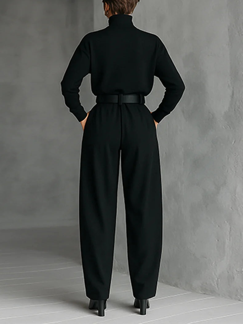 Zwarte Jumpsuit met Col en Riem