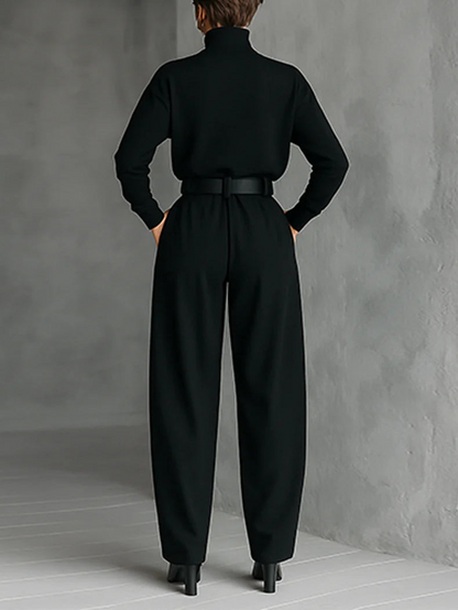 Zwarte Jumpsuit met Col en Riem
