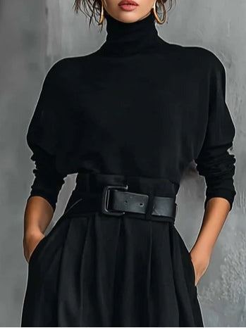 Zwarte Jumpsuit met Col en Riem