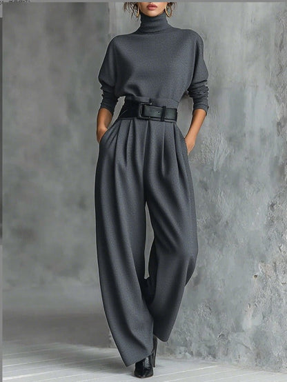Zwarte Jumpsuit met Col en Riem