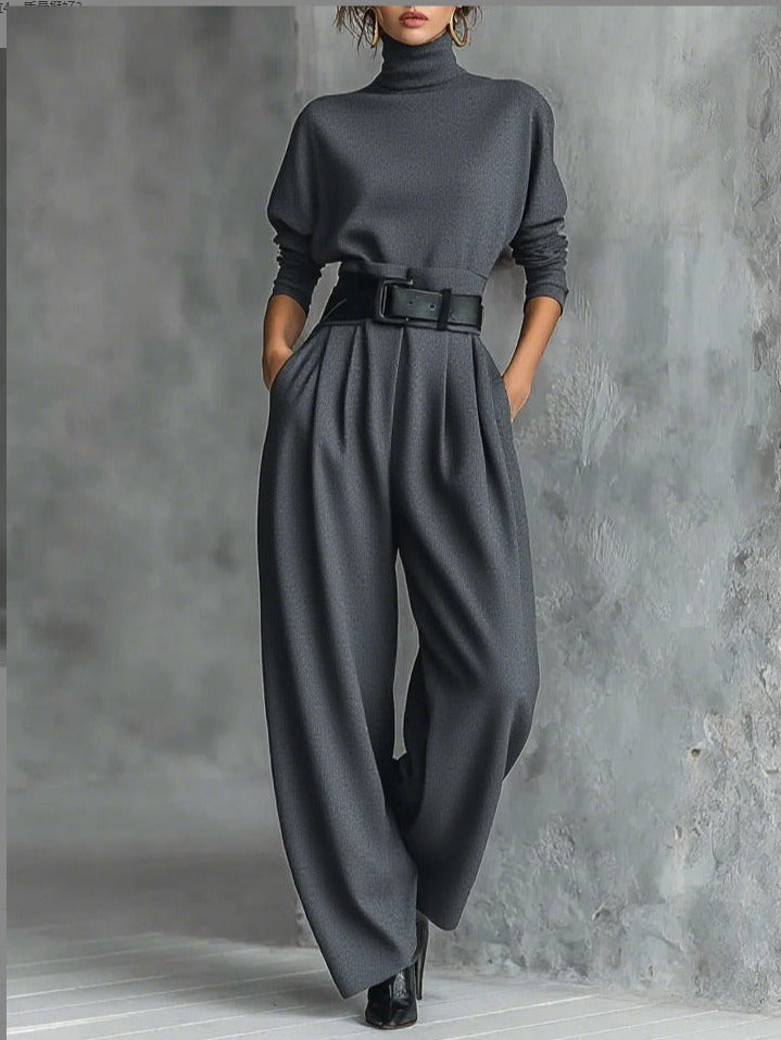 Zwarte Jumpsuit met Col en Riem