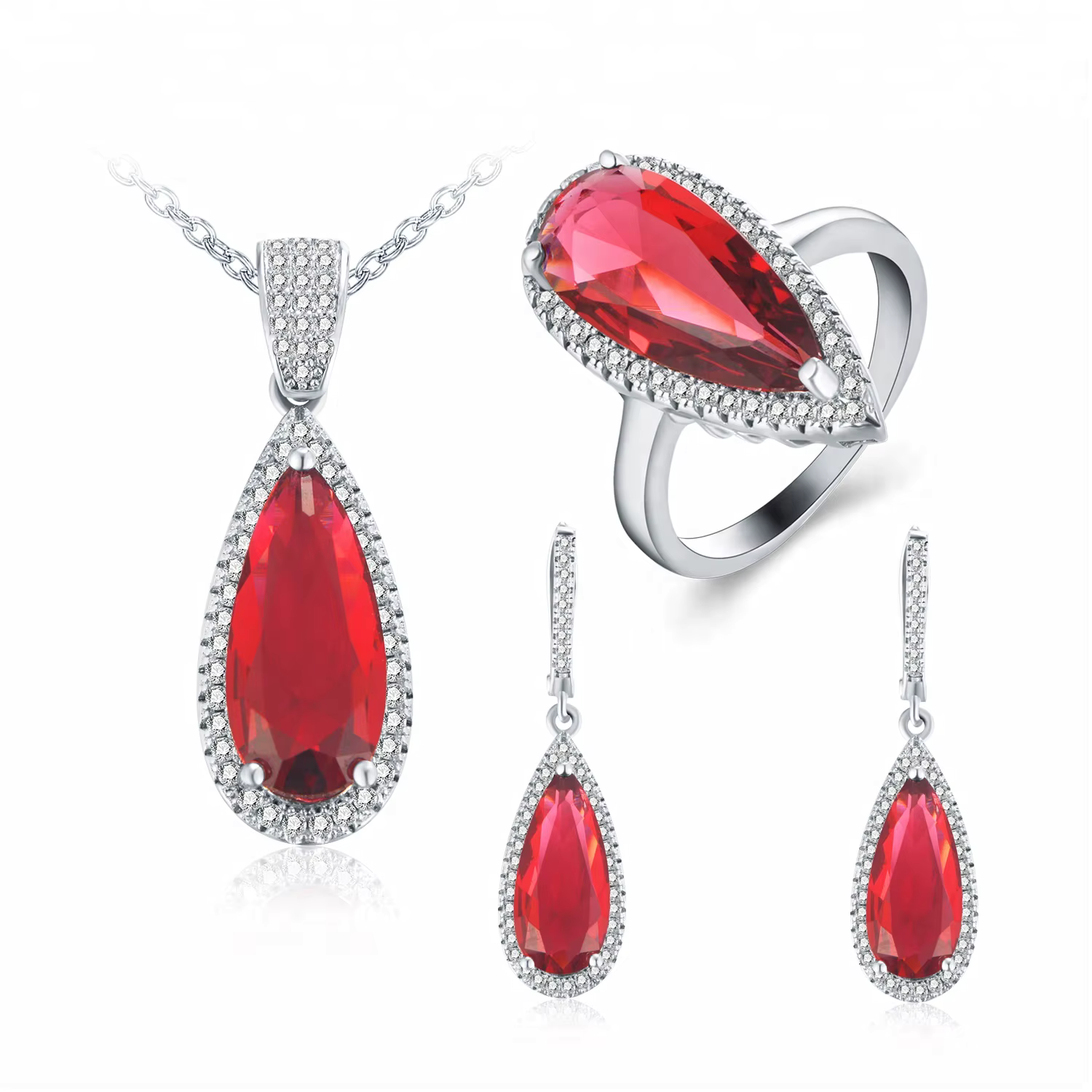Rode strass sieradenset met zirkonia steentjes