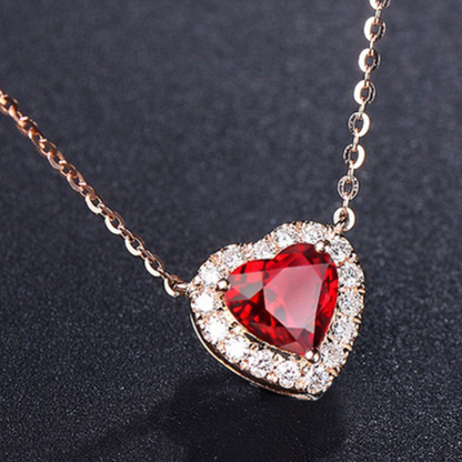 Roségouden robijn hartvormige hanger ketting