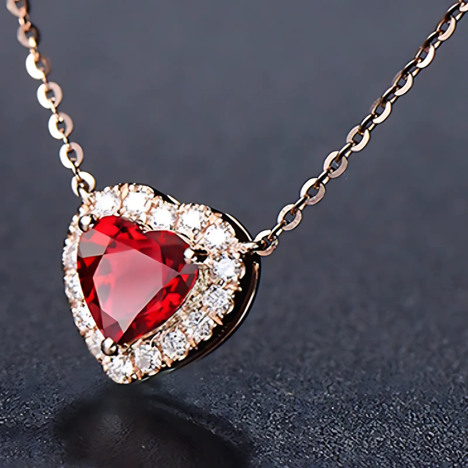 Roségouden robijn hartvormige hanger ketting
