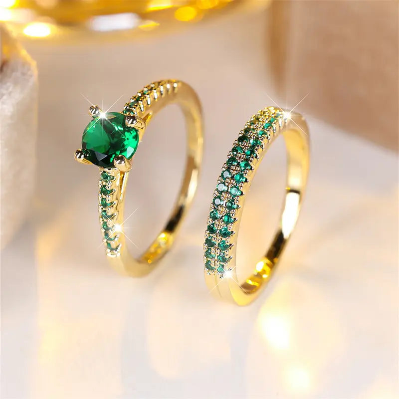 Serena Emerald Duo Ring Gouden Set
