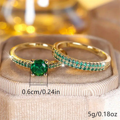Serena Emerald Duo Ring Gouden Set