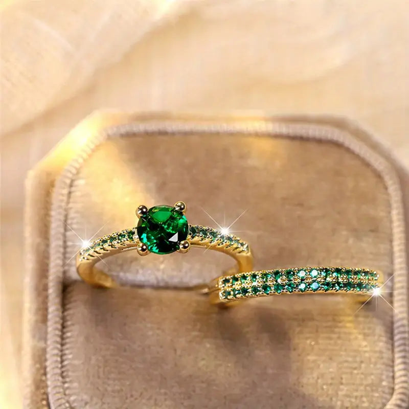 Serena Emerald Duo Ring Gouden Set