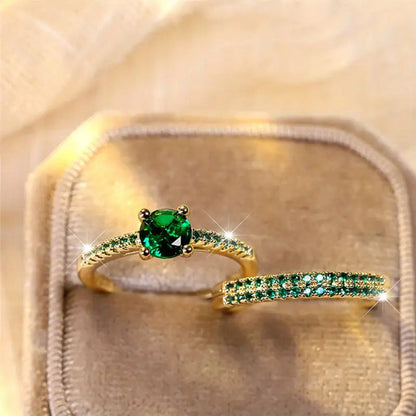Serena Emerald Duo Ring Gouden Set