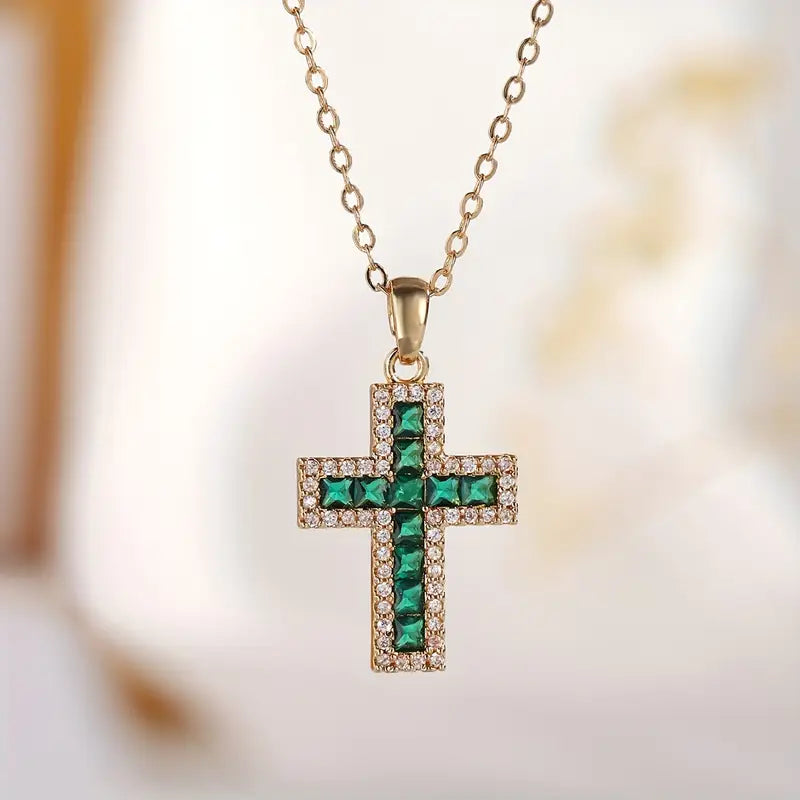 Solene smaragdgroene kruishanger gouden ketting