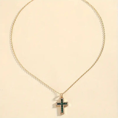Solene smaragdgroene kruishanger gouden ketting